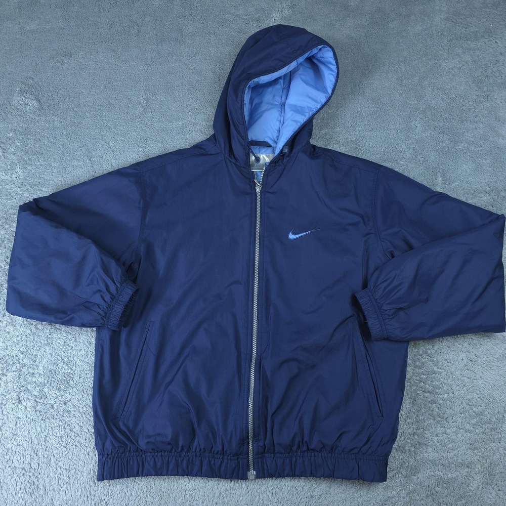 Nike Jacket Youth Small Blue Hooded Full Zip Quilted Windbreaker Athletic Winter